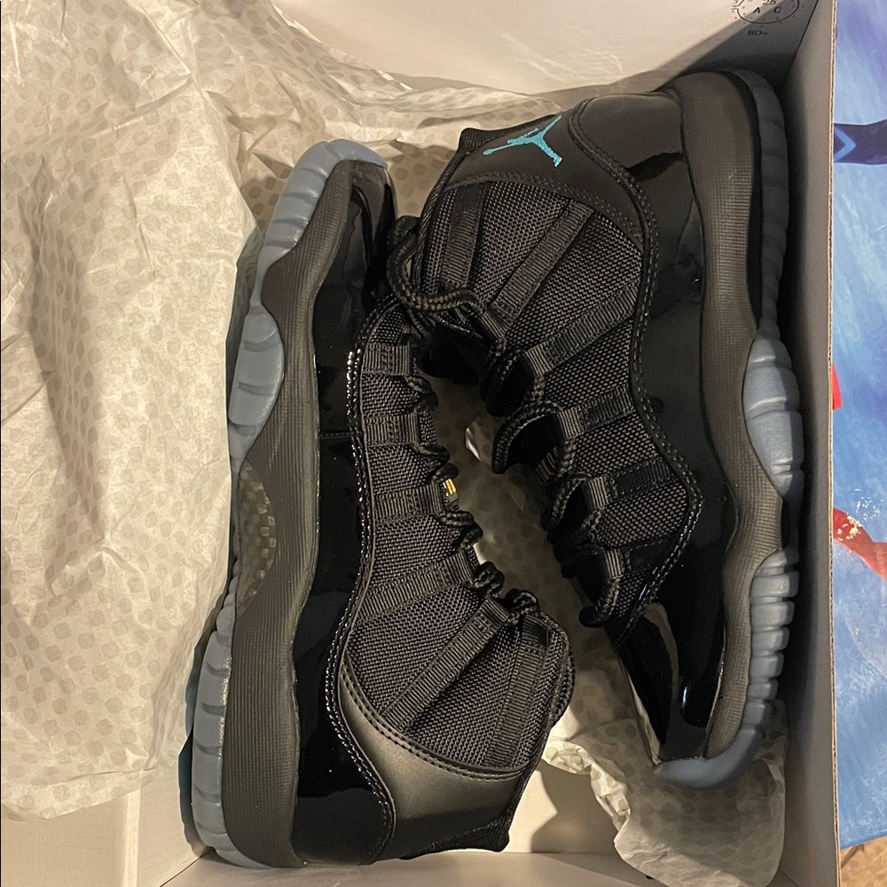 Kids Air Jordan 11 Retro Gamma 
Black and Blue High-Top Sneakers